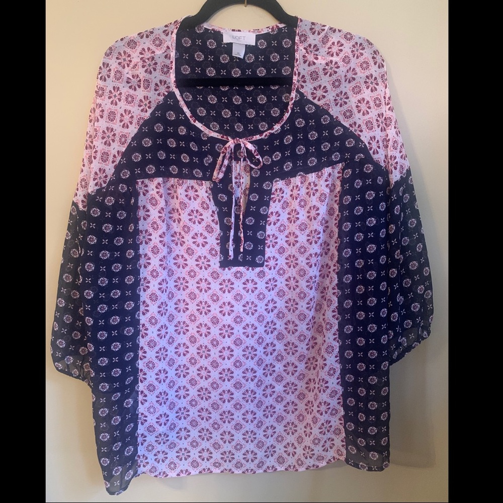 Printed Peasant Blouse by Loft. XL